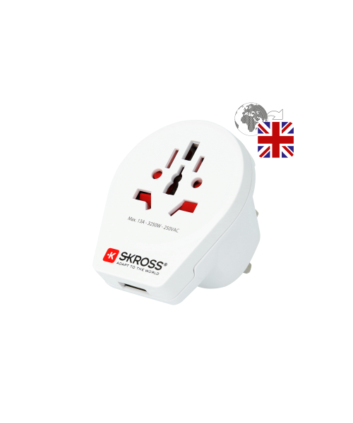 World to UK USB, Länderreiseadapter, 3-Pol